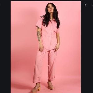 NOOWORKS pink corduroy coveralls romper